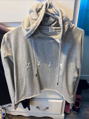 ZYIA Light Gray Cropped Hoodie with Embroidered Logo
